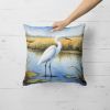 Snowy Egret in Coastal Marshes Throw Pillow Machine Washable, Indoor Outdoor Decorative Pillow for Couch, Bed or Patio, 18Hx18W