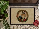 Sheltie Christmas Flowers Doormat Front Door Mat Indoor Outdoor Rugs for Entryway, Non Slip Washable Low Pile, 24H X 36W