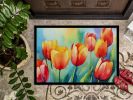 Tulips in Watercolor Doormat Front Door Mat Indoor Outdoor Rugs for Entryway, Non Slip Washable Low Pile, 24H X 36W