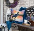 Blue Heron Setting Sun Throw Pillow Machine Washable, Indoor Outdoor Decorative Pillow for Couch, Bed or Patio, 18Hx18W